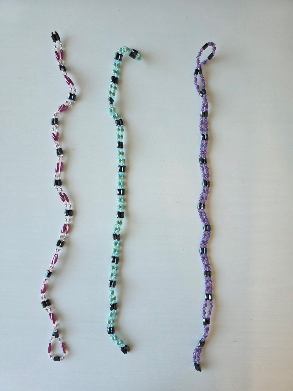 Set Of Three Magnetic Beaded Necklace or Wrap Bracelet - Purple, Mint & Pink Set